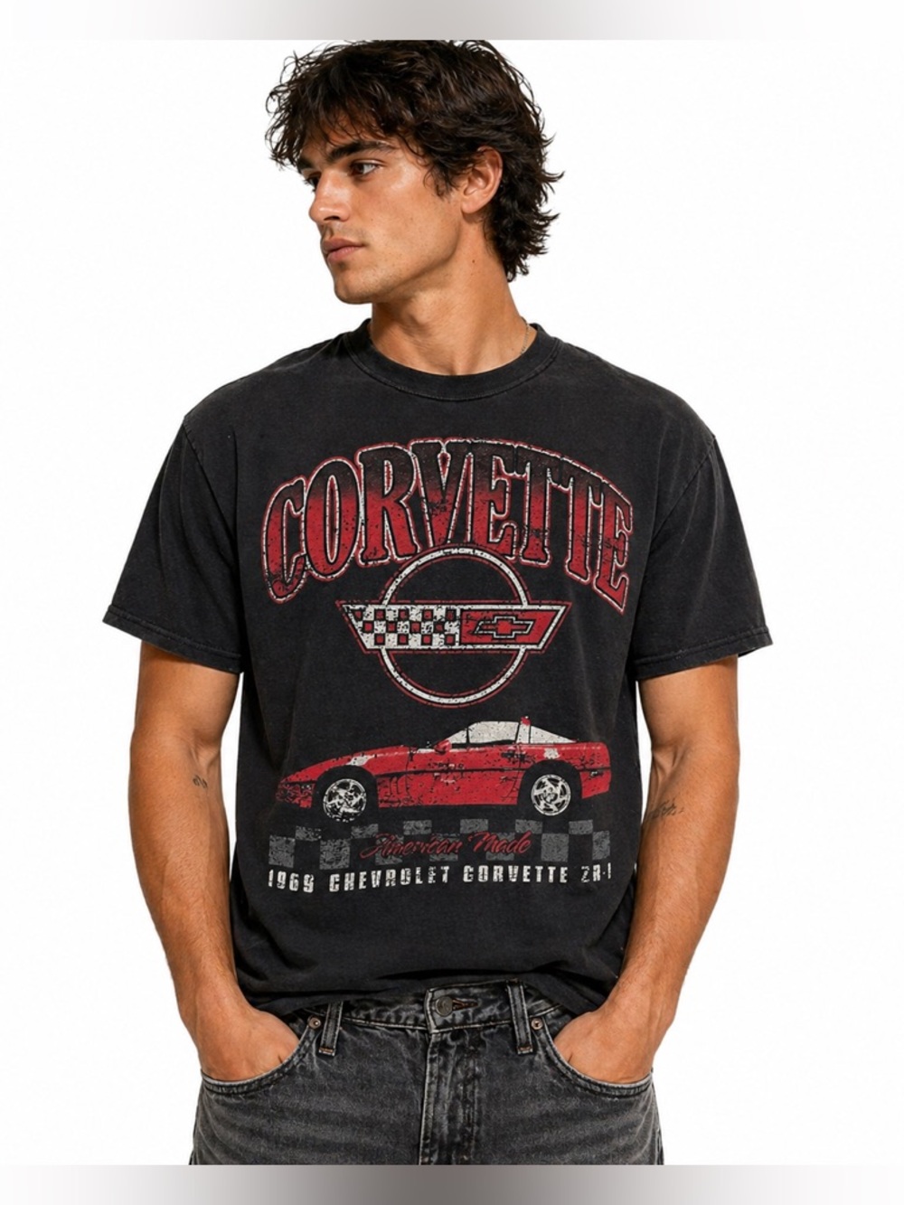 Chevrolet Corvette Black Graphic Tee C6 ZR1 Distressed Racing Shirt Size XL